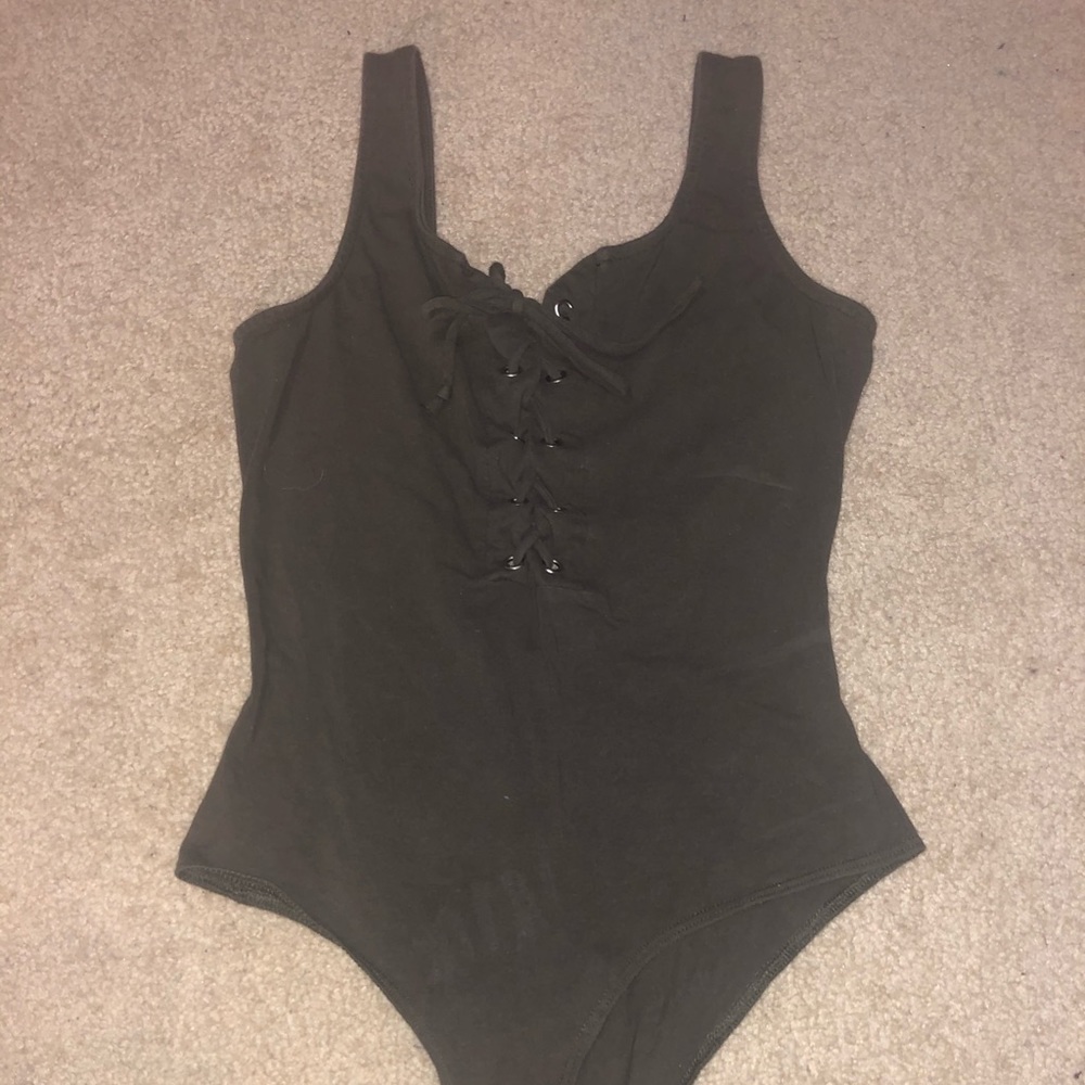 2 for $13 // Army Green Tie Up Low Back Bodysuit